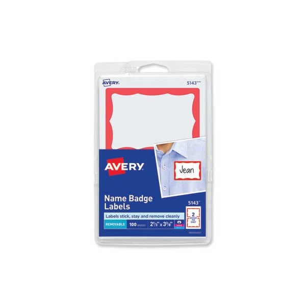 Avery Dennison Avery, PRINTABLE ADHESIVE NAME BADGES, 3.38 X 2.33, RED BORDER, 100PK 5143 - main